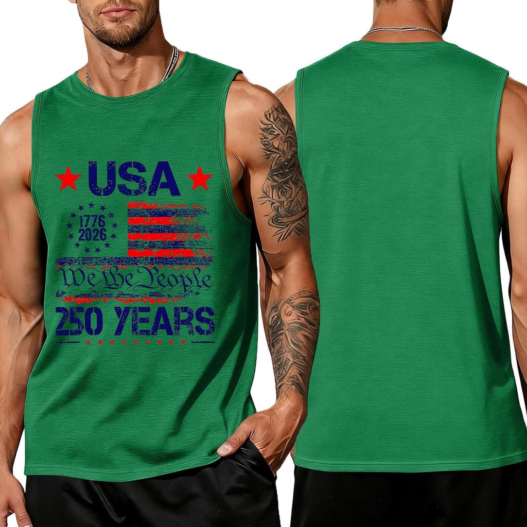 Independence Day Flag Printed Sleeveless Shirt, Men's Loose Casual Daily Summer Tank Top