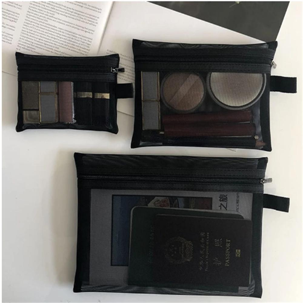 

Black Mesh Women Men Necessary Cosmetic Bag Transparent Travel Organizer Fashion Small Large Beauty Toiletry Bags Makeup Pouch