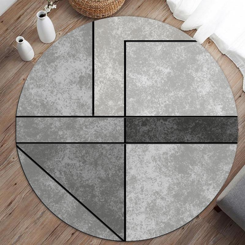 Modern Geometric Patterned Round Area Rug Artistic Gold Line Shape Print Carpet Soft Non Slip Floor Mat For Living Room Bedroom
