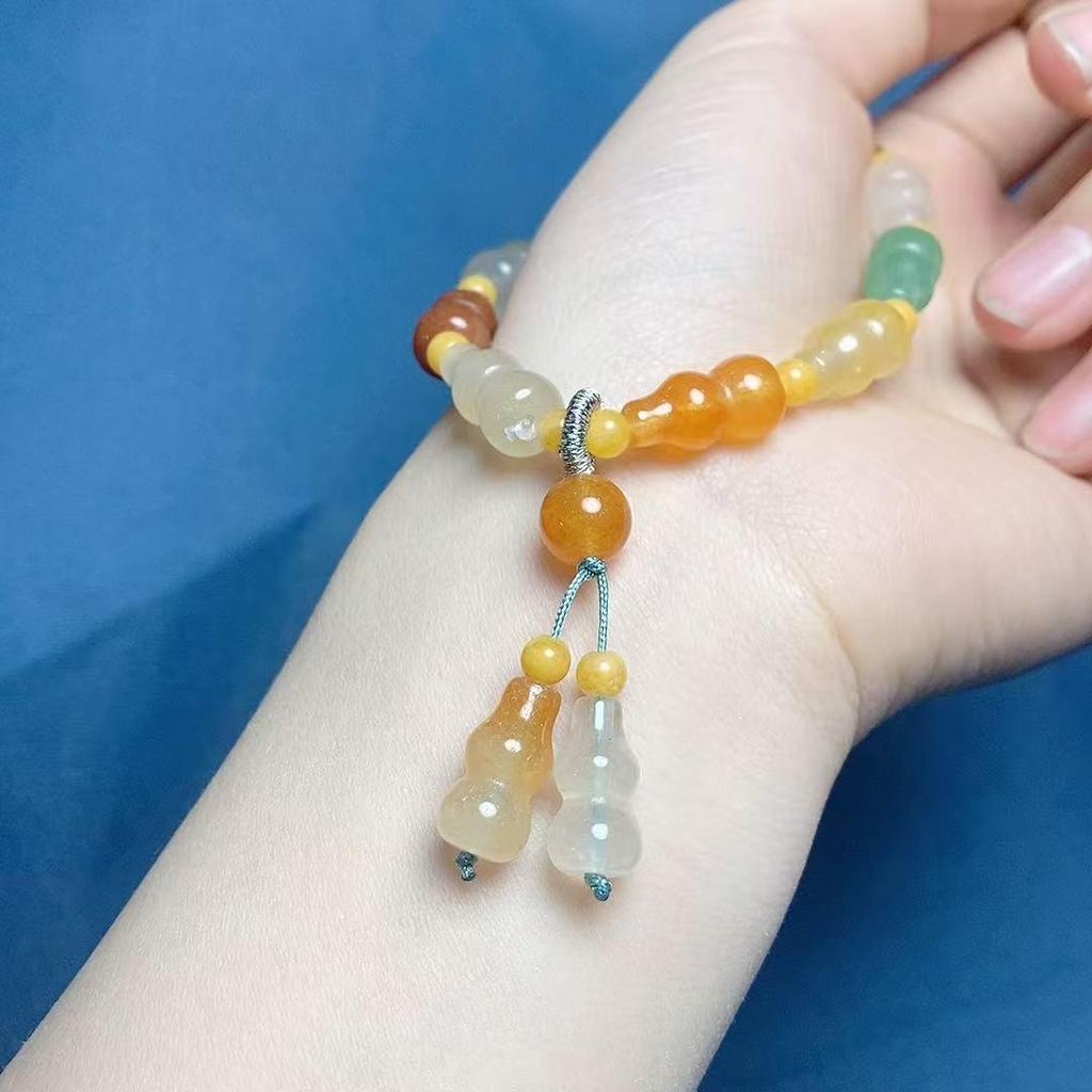 Gold Silk Jade Multi-Treasure Gourd Bracelet: Simple, Versatile, Fashionable, and Exquisite Unisex Strand.