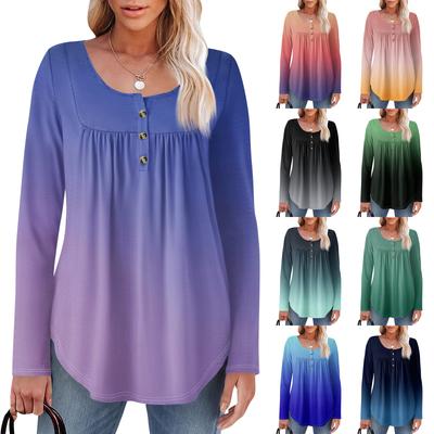 Women's Long Sleeve Tunic Loose Tops Casual Oversized Tops Pleated Tunic Button Down Casual Women's Print Tops