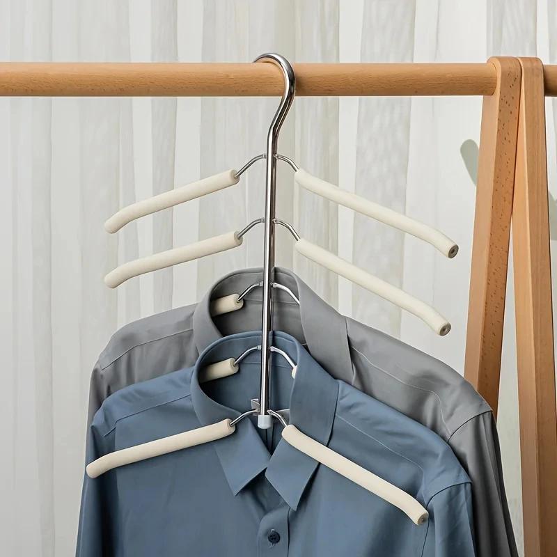 Clothes Drying Rack Mounted Hanger Indoor Space Saving Household One-Piece Clothes Hanger 5 Layer Storage Holder