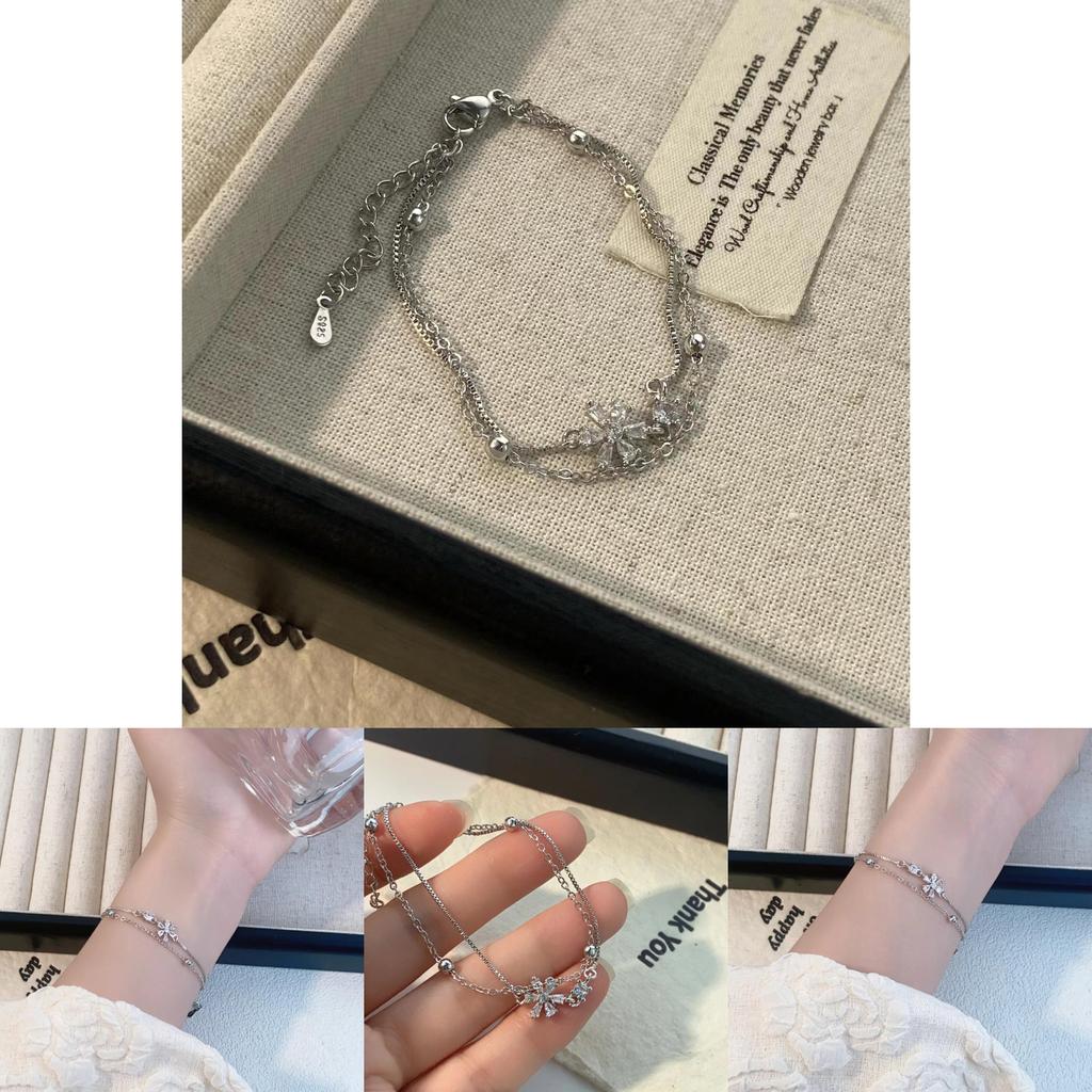 Elegant Fresh Bloom Two Layer Bracelet For Women Made With Copper And Zircon