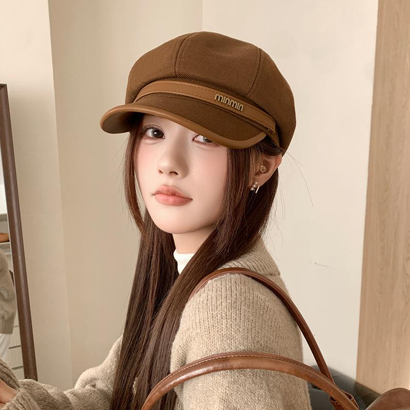 Retro Versatile Woolen Beret Showing Face Ducktongue Octagonal Hat Children'S Warm Windproof Newsboy Hat