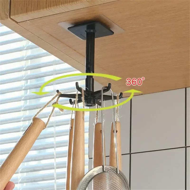 Home Storage Kitchen Adhesive Spoon Bathroom Items Hook Multifunction Up Wall-mounted Home and Decoration Degrees Rotatable 360