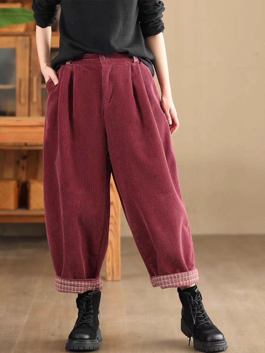 

Johnature Женские Зимние Модные Однотонные Брюки-Гаремы в Винтажном Стиле, Нишевый Китайский Стиль, Повседневные Ретро Брюки One Size красный