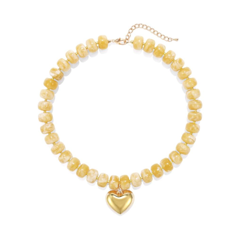 Resin Heart Pendant Necklace Chunky Statement Clavicle Chain Acrylic Beaded Choker Necklace Women