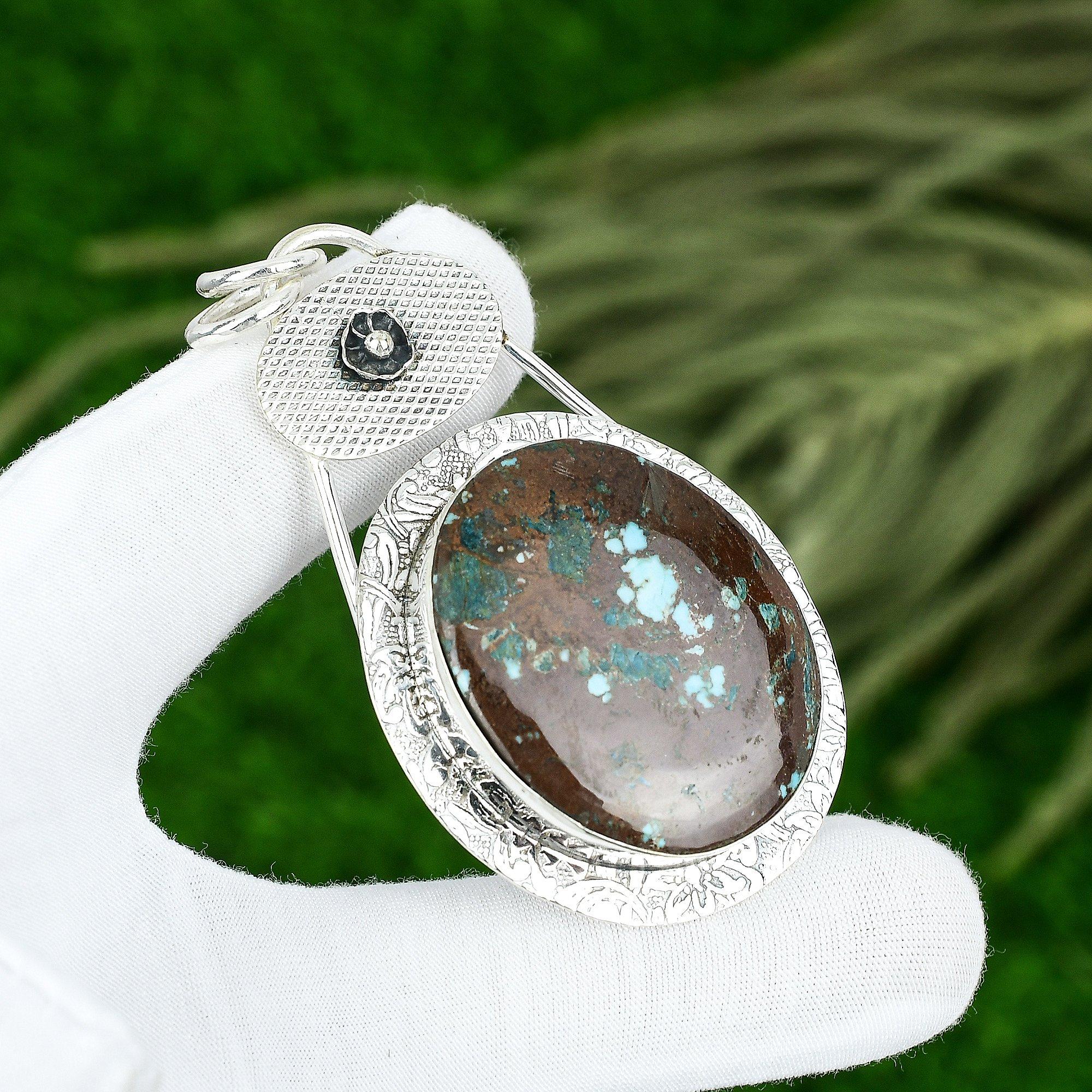 

Natural Tibetan Turquoise Gemstone Pendant 925 Sterling Silver Indian Jewelry