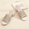 Women's Summer Block Heel Rhinestone Slippers Open Toe Soft Sole Non Slip Leather Mesh Hollow Out Outdoor Slippers Sandals