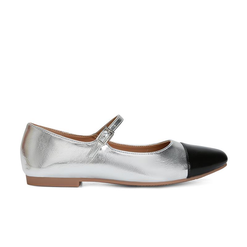 

Spring and summer Xiaoxiangfeng color matching square head one-word buckle with Mary Jane single shoes women s flat shoes 39 срібний