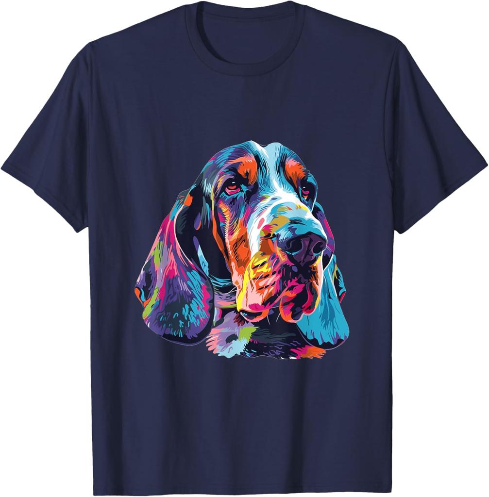 Basset Hound Colorful Pop Art Graphic T-Shirt Men Women Casual Cotton Crew Neck Tee