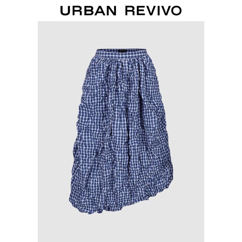 UR Women s Irregular Pleated Plaid Midi Skirt M