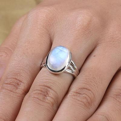 925 Sterling Silber, Regenbogen Mondstein Oval Edelstein Ring, handgemachter Designer Ring, Oval Ring, Boho Ring, Geschenk für sie, Weihnachtsgeschenk