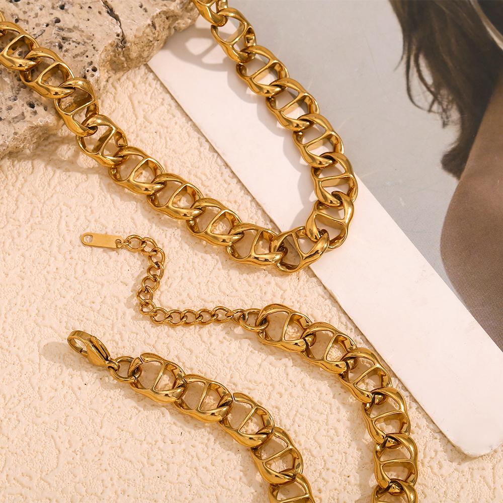 MamacitaSlay 316L Stainless Steel 11mm Wide Pig Nose Buckle Chain Waterproof 18K Gold Plated Neck Jewelry Punk Style Necklace