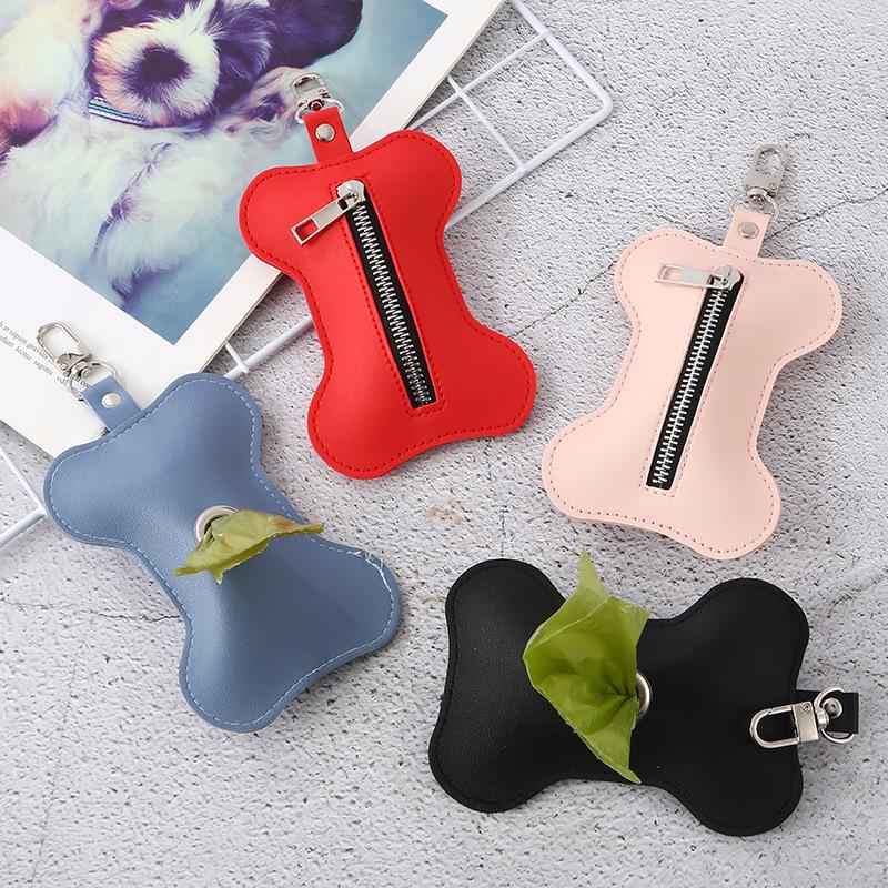 Bone-Shaped Dog Poop Bag Dispenser & Trash Can with Large Leather Storage In Stock