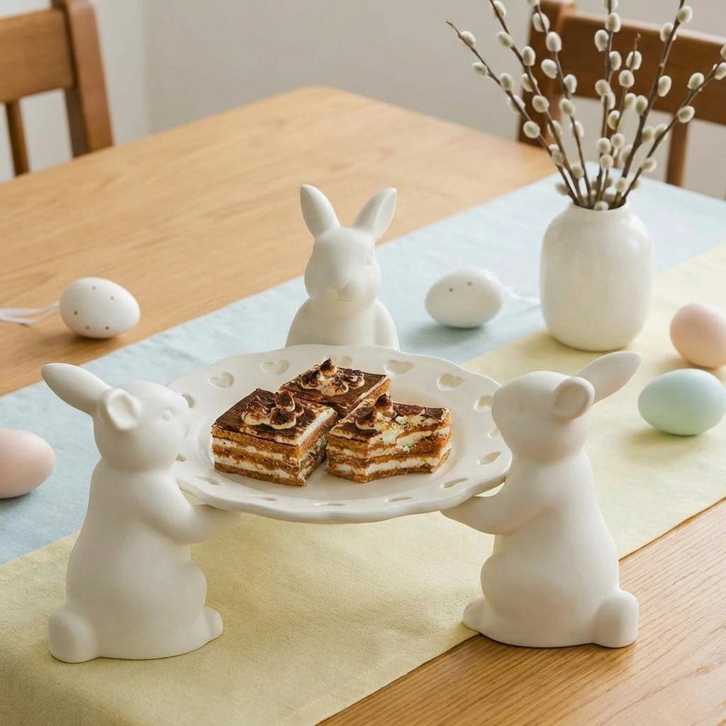 3D Silicone Easter Bunny Tray Mold Non-Stick Cute Shape Rabbit Tray Mold Decorative Easter Bunny Mold Candy Plates Decorations