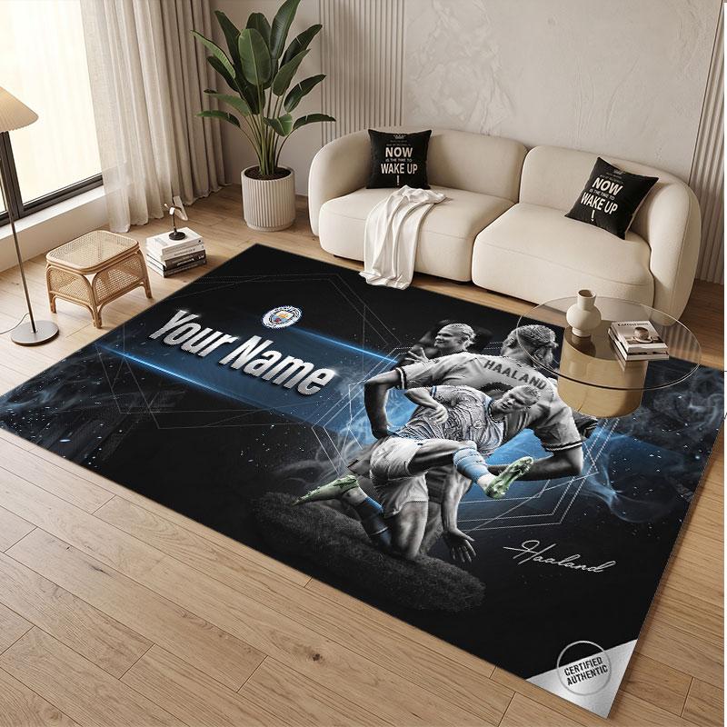 Custom Rug Erling Haaland Pattern Print Name Text Soft Non‑Slip Floor Carpet for Home Indoor Decoration