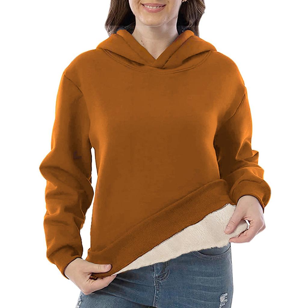 Women's Fashion Casual Long-sleeved Pullover Hooded Hooded Lamb Fleece Plus Fleece Warm Hoodie Hoodie Top