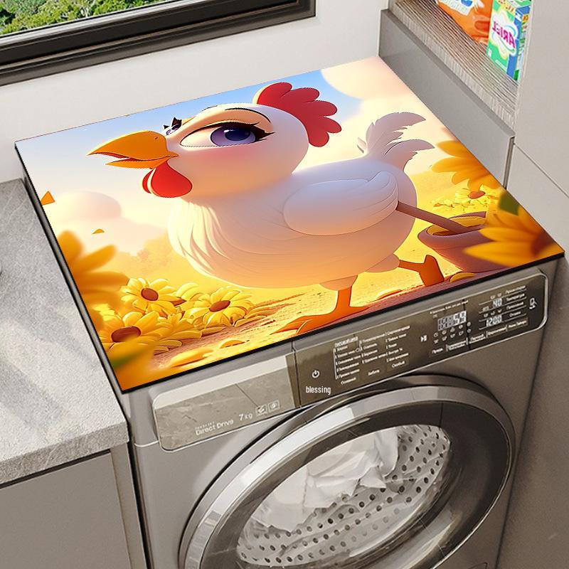 Rooster Family Drum Washer & Dryer Dustproof Decorative Pad