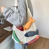 Nuova Borsa a Shopper all'Uncinetto Carina a Forma di Pesce Grande Capacità Borsa a Spalla Intrecciata Casual Multicolore Borsa Lavorata a Maglia Fatta a Mano