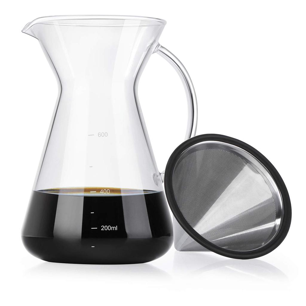 Love-KANKEI Kaffeeserver, Kaffeefilter und Kaffeekaraffe Set, Geschenk enthalten, Schwammbürste enthalten, Hitzebeständiges Glas mit Edelstahl
