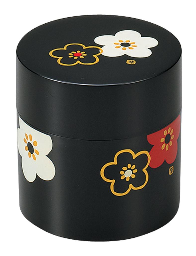 Tatsumiya Tea Floral Plum Floral Plum 56490 Caddy, Small, Pattern, Blossom, Black, Small, Pattern, Blossom,