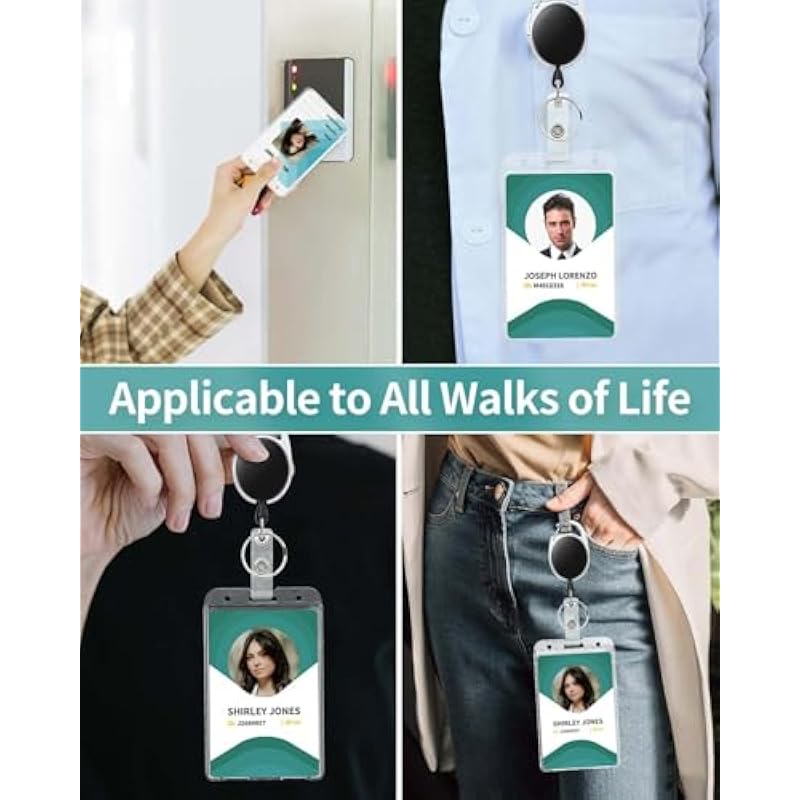 Accuprints Pack Of 5 Oval Round Reel Id Card Holder, Id Badge Reel Clip On Card Holders (5 Units, Black)