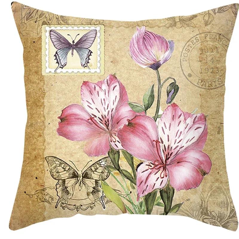 45x45cm Hot Selling Flower Ink Painting Polyester Pillowcase Cushion Cover Sofa Cushion Cover Home Pillowcase Decoration