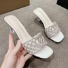 Temperament Fine Heel Slippers Summer New Round Head Crystal Flip-flops Anti-slip Wear-resistant High Heel Sandals