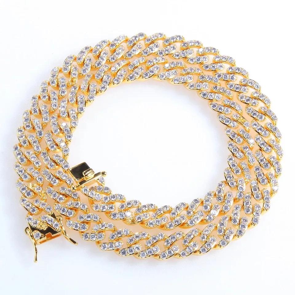 9mm 16inch 18inch 14k 18k Gold Multicolored CZ Cuban Chain Link Necklace Hip Hop Jewelry for in Stock
