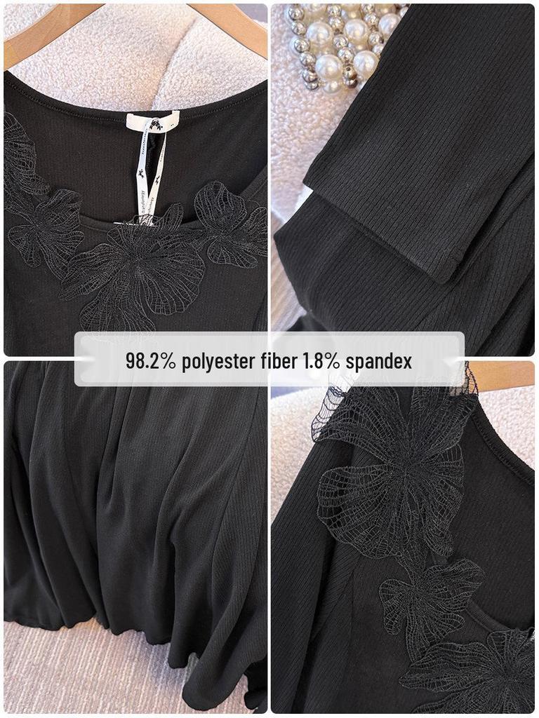 Plus Size Elegant Knit Dress for Women (130-300 Jin) - Embroidered Inlay with Large Hem, Perfect for Spring and Autumn