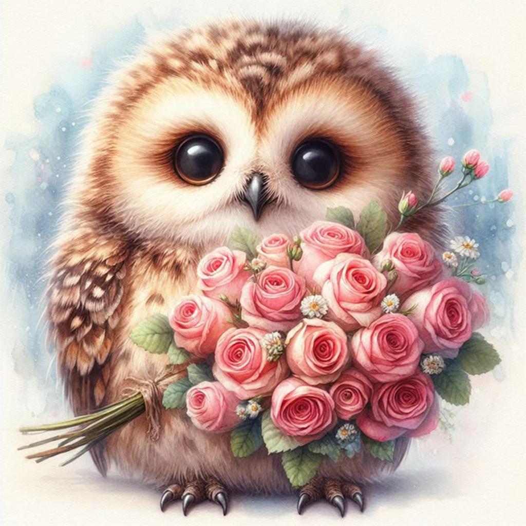 1pc DIY Paint by Number Kit Owl Frameless Canvas Wall Art Gift Idea 20x20cm