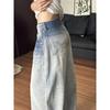 Amerikanische Straßenkatze Bart Jeans Damen Jahresalt Gewaschene Gerade Hose Gradueller Wechsel Design Weite Hosen