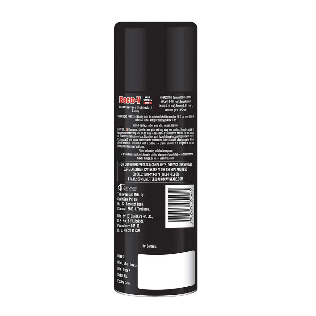 Bacto-V: Surface Disinfectant Spray (180 Ml), Bacto-V Multi-Surface Disinfectant Spray, Cavinkare