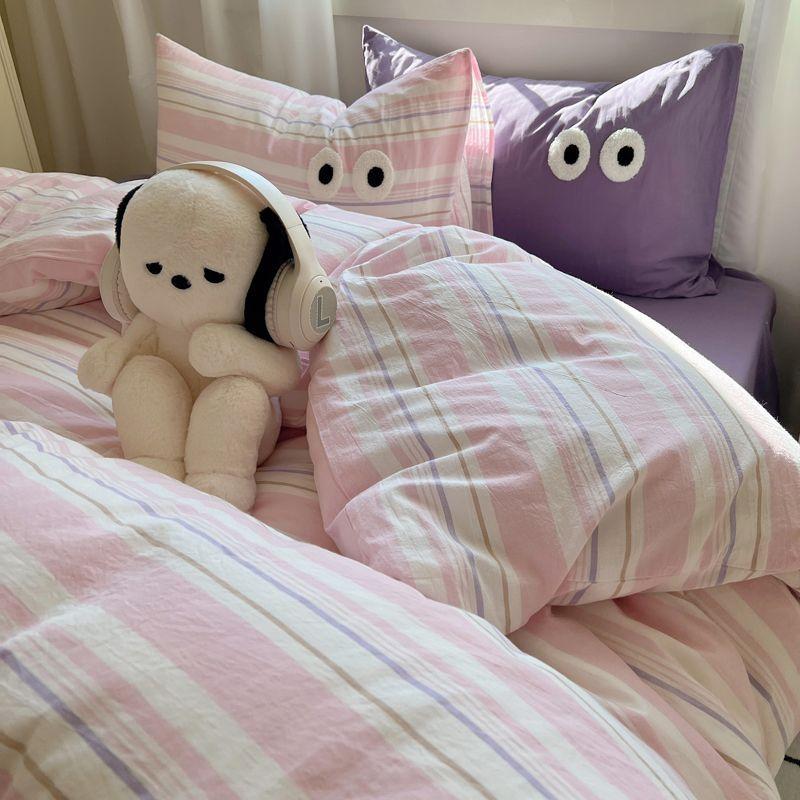 

Постельное белье из стираного хлопка, простыня из четырех частей, пододеяльник, комплект постельного белья из трех частей для общежития 1.2m bed