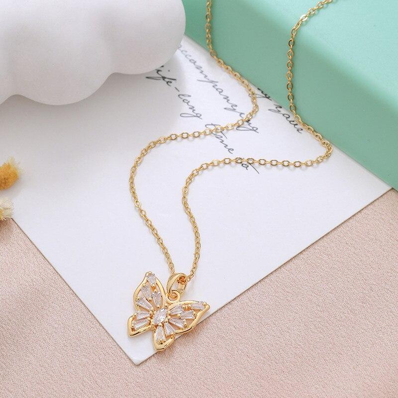 Fantastic Crystal Gold-Color Butterfly Necklace For Women Rhinestone Symmetrical Pendant Accessories Party Zircon Gifts