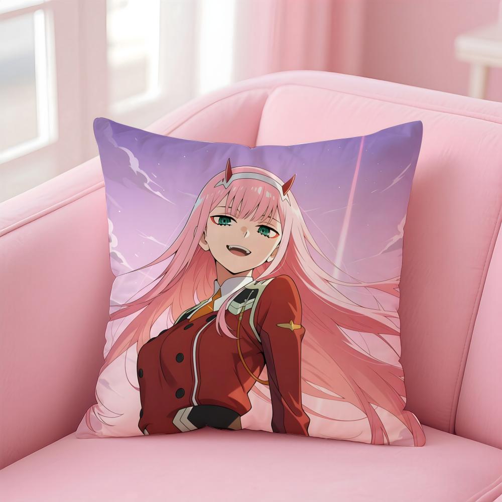 Anime D-Darling In The Franxx 02 Cushion Cover Pillowcase Short Plush Invisible Zipper Room Sofa Cushion Cover