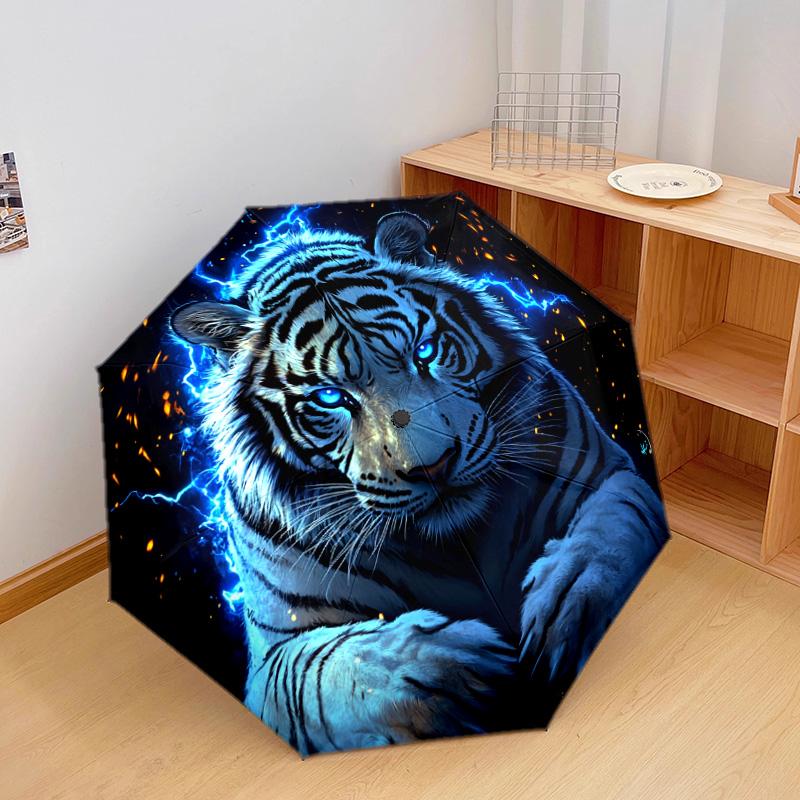 1 PC Automatic Folding Umbrella - Electric Tiger Pattern, Portable & Foldable Design with 8 Ribs, Christmas Birthday Gifts