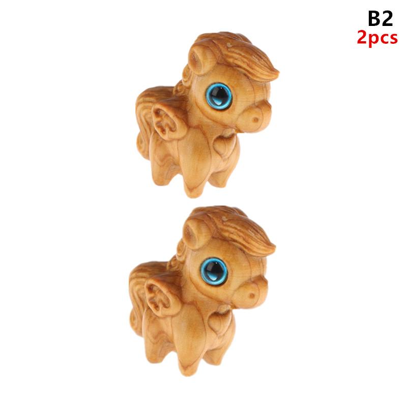 1/2Pcs Mini Wood Carving Horse Figurine Lucky Wealth Sculpture Cute Animal Feng Shui Ornaments Home Office Decor New Year Gift