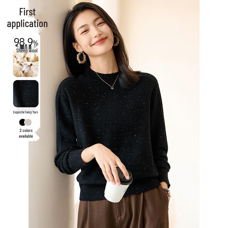 Women's Elegant Speckled Wool Blend Round Neck Sweater