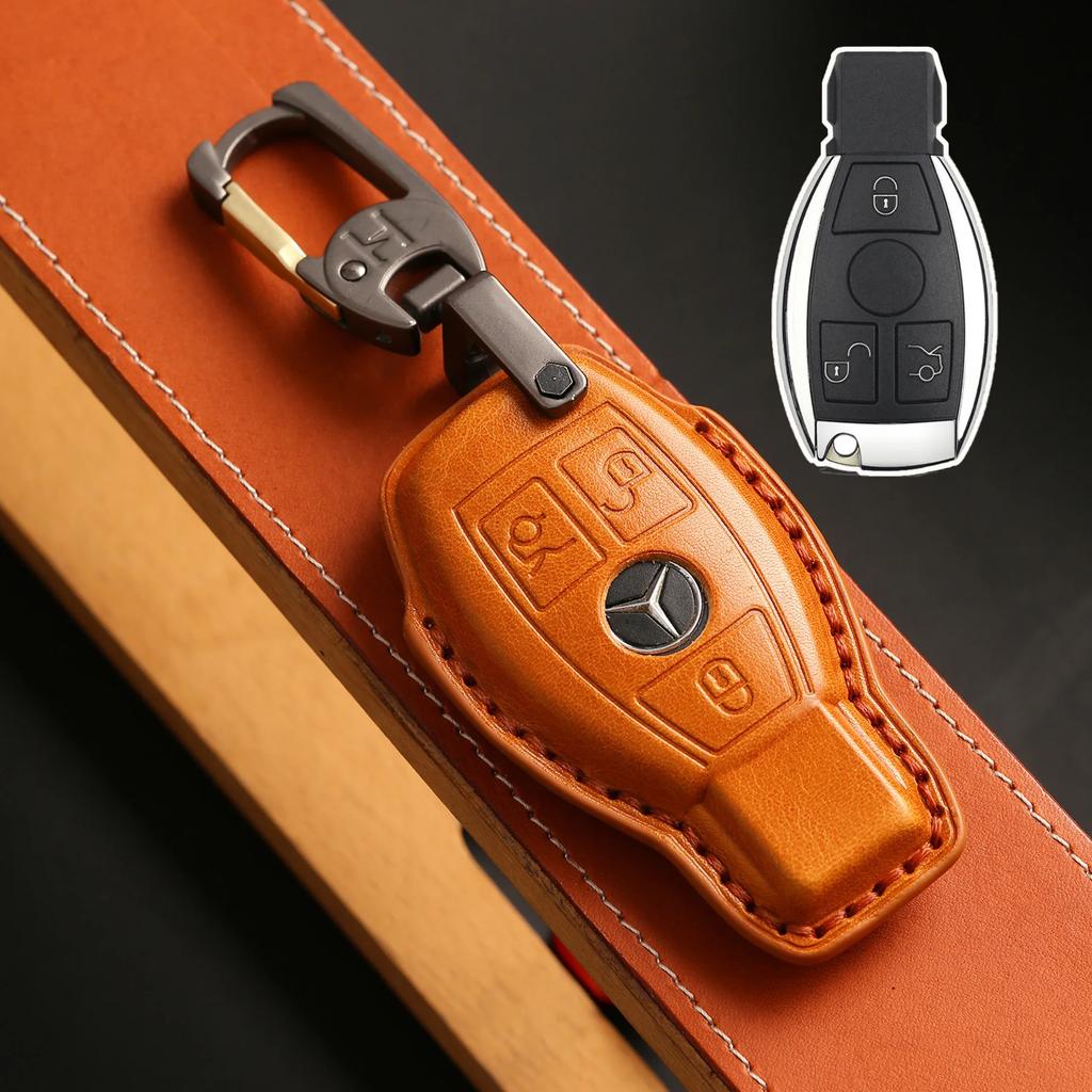 Funda de cuero para llave, accesorios para coche, Protector Fob para Mercedes Benz E300L GLC300 c260l A200L, llavero