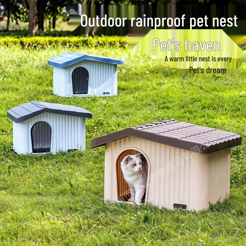 Outdoor Cat and Dog House: All-Weather Semi-Enclosed Shelter, Rainproof and Sunproof Plastic Villa for Stray Cats