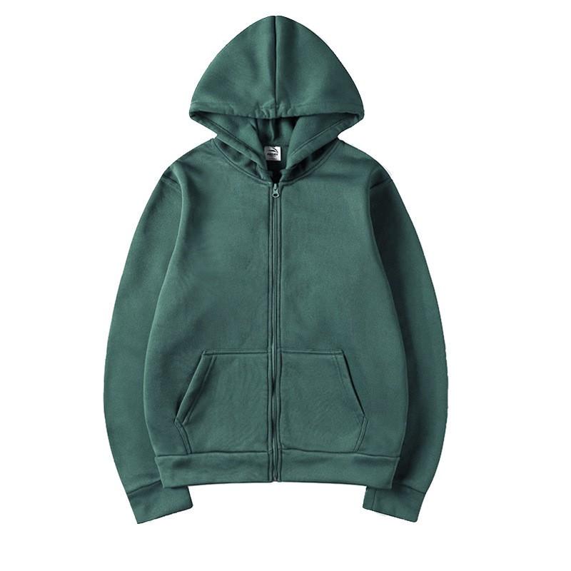 Unisex Hooded Zip-Up Sweatshirt Solid Color Casual Long Sleeve Pullover Winter Loose Fit