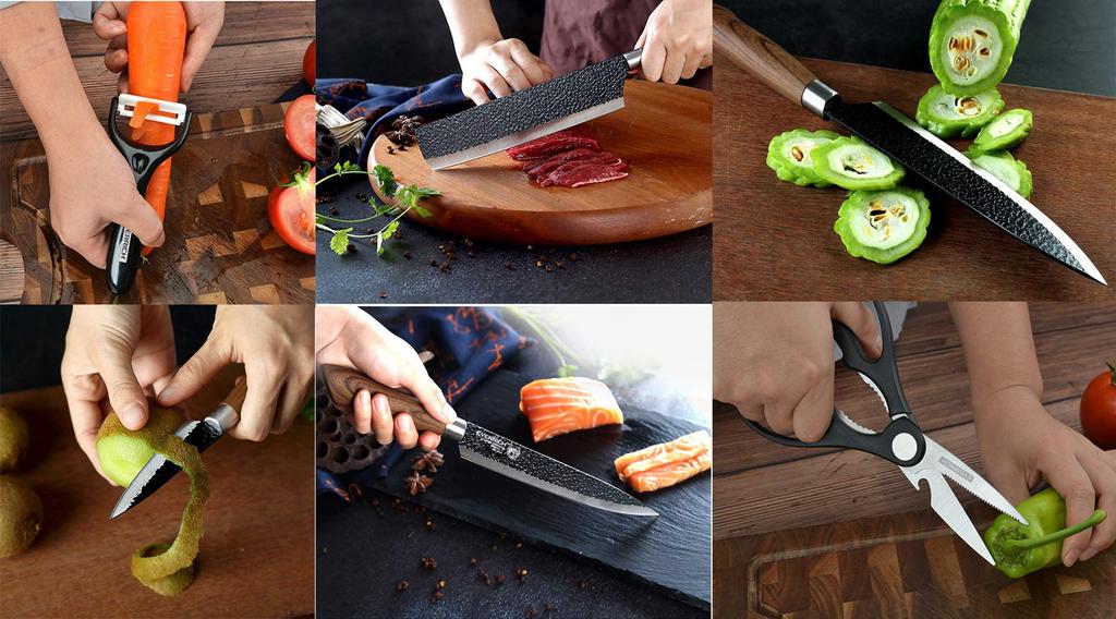 Utaki Stainless Steel Kitchen Knife Vegetable Sashimi Petty and A Great Value Set Santoku, Knife, Knife, Knife, Scissors, Peeler. 6-piece Set!