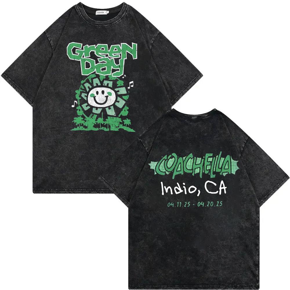 Rock Band Green Day Tour 2025 Merch T Shirt Fashion Rock Vintage Washed Tshirt Men Women Clothing Casual Short Sleeve Tshirts