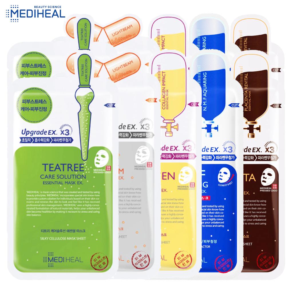 Mediheal Sada Essential Mask EX, (Teatree Care, Vita Lightbream, Collagen Impact, NMF Aquaring Ampule, Placenta Revital), 24 g. x 5/10 ks