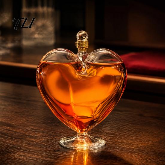 Glass Carafe for Fruit Wine Heart Shaped Bottle with Airtight Stopper, Elegant Crystal Texture Liquor Serving Container Decanter,