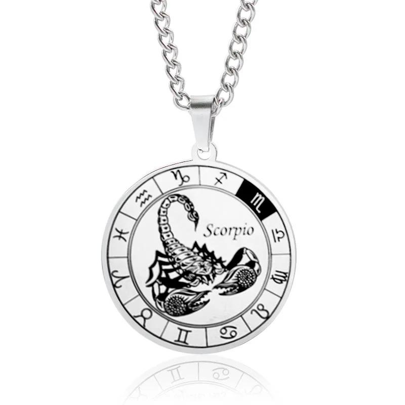 12 Zodiac Sign Necklace for Women Men Stainless Steel Constellation Pendant Chain Choker Lovers Birthday Jewelry Gift