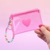 Cute Heart Pvc Transparent Handbag Coin Purse With Beads Chain Women Wallet Zipper Bag Wallet Earphone Key Storage Bag Girl Gift
