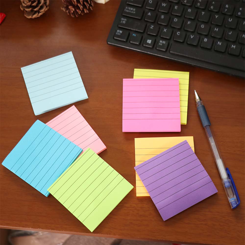 8Pcs Self-adhesive Self Sticky Notes Pad with Lines Writing Memo Pad Student Writing Marker  School